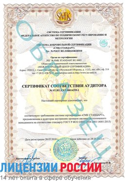 Образец сертификата соответствия аудитора №ST.RU.EXP.00014299-1 Александровск Сертификат ISO 14001